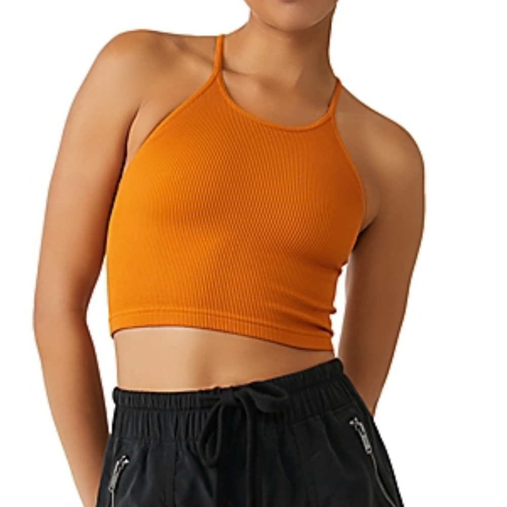 Free People Orange Ribbed Crop Top